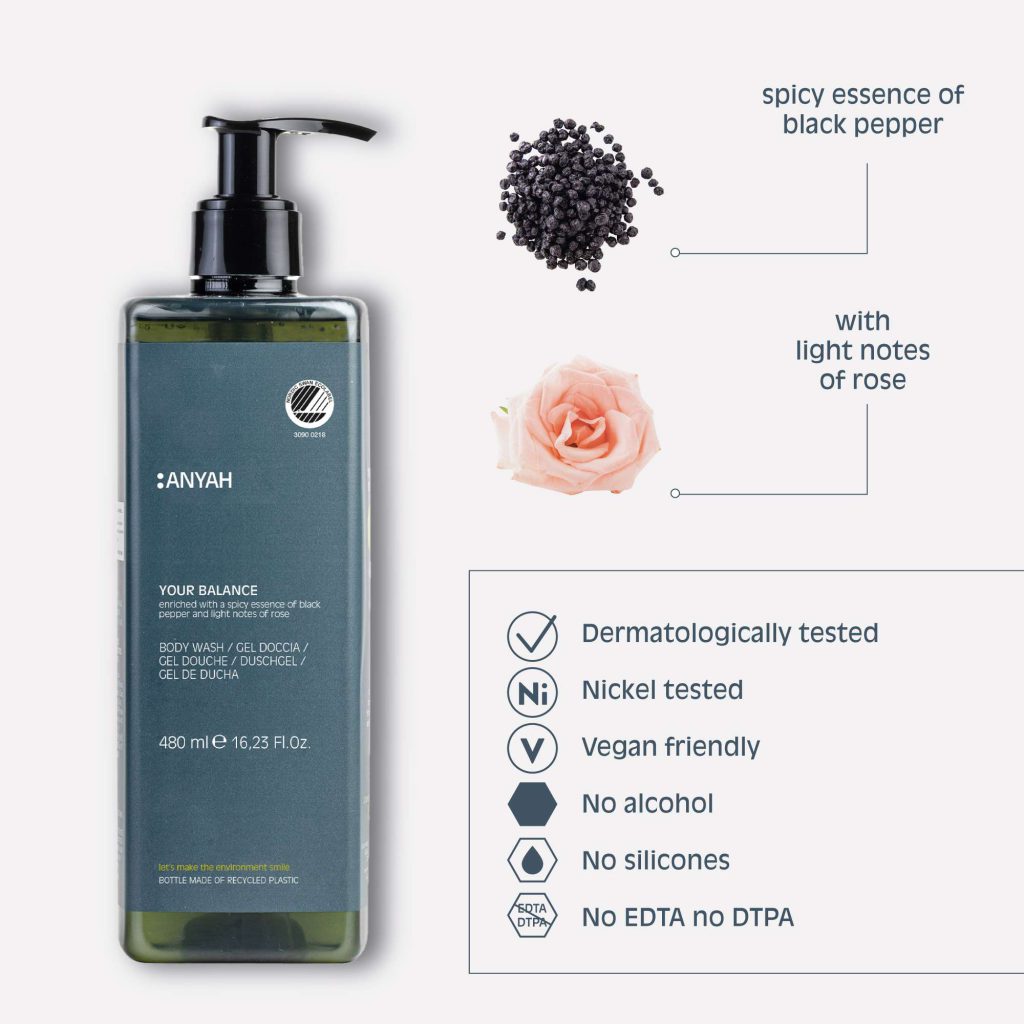 Anyah Body Wash With Locked Pump - Nordic Ecolabel Certified (480 ml) - 18Pack
