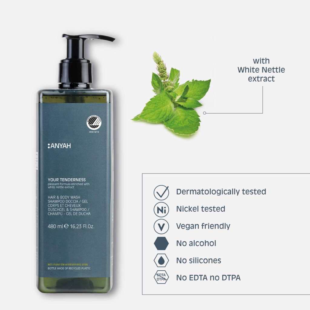 Anyah Gentle Hair & Body Wash With Locked Pump - Nordic Ecolabel Certified (480 ml) - 18Pack