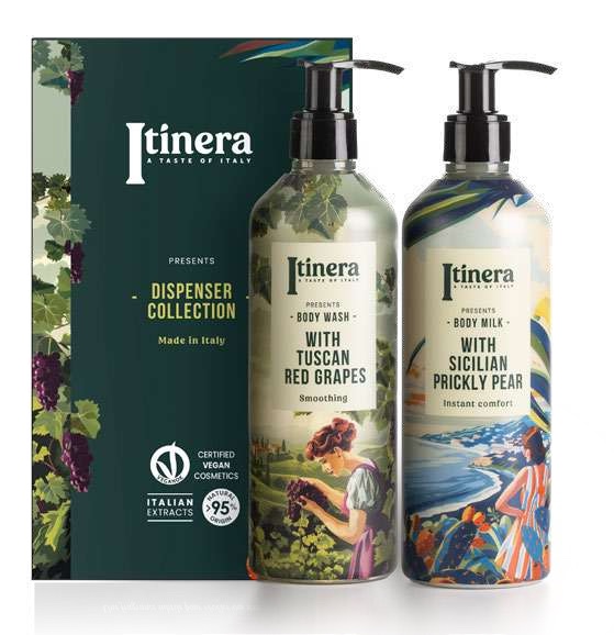Itinera Dispenser Collection sample box with body wash and body milk
