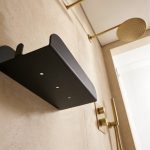 Black shower shelf with rim