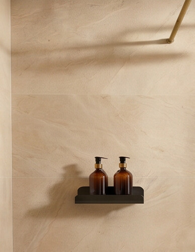 Black shower shelf with rim