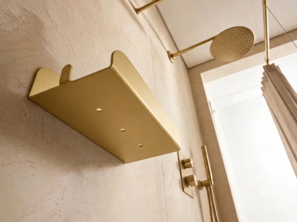 Gold shower shelf with rim