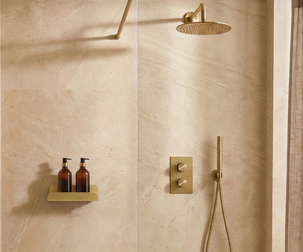 Gold shower shelf with rim