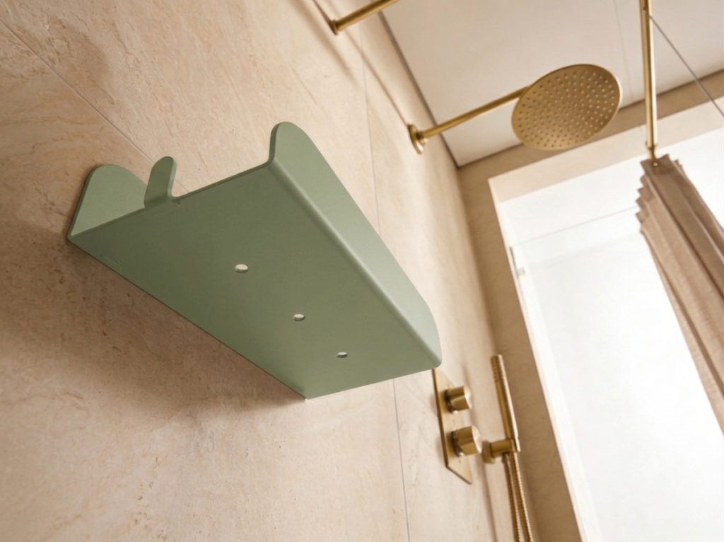 Green shower shelf with rim