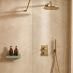 Green shower shelf with rim