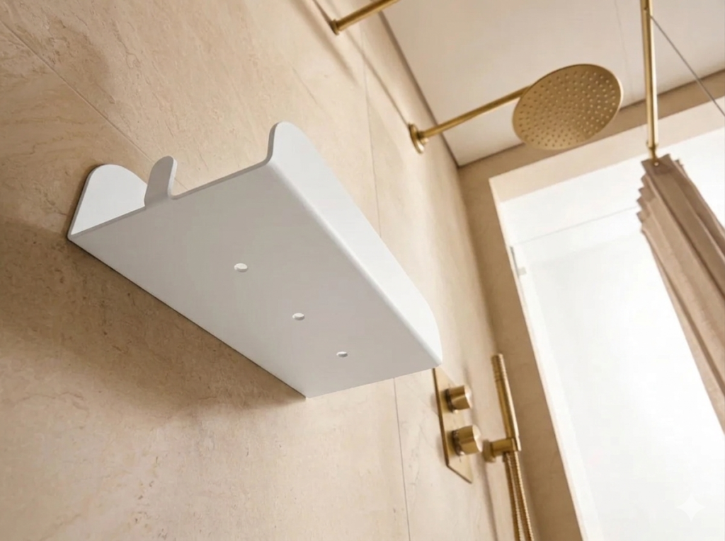 White shower shelf with rim