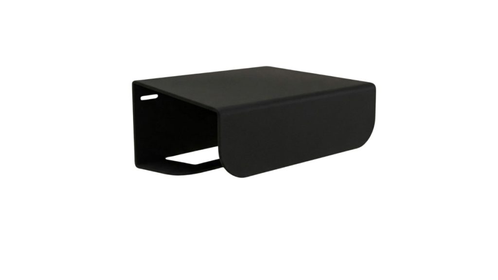 Black toilet roll holder with shelf
