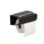 Black toilet roll holder with shelf