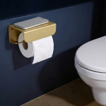 Gold toilet roll holder with shelf