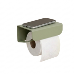 Green toilet roll holder with shelf