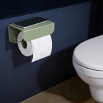 Green toilet roll holder with shelf