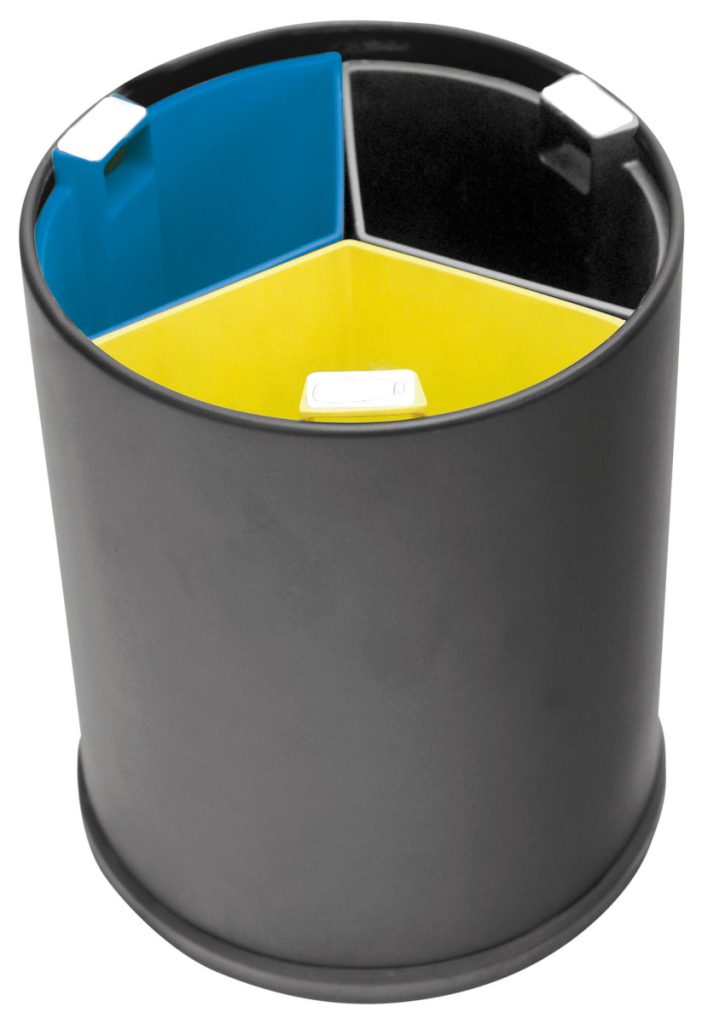 Recycling bin black 3 sorting flow