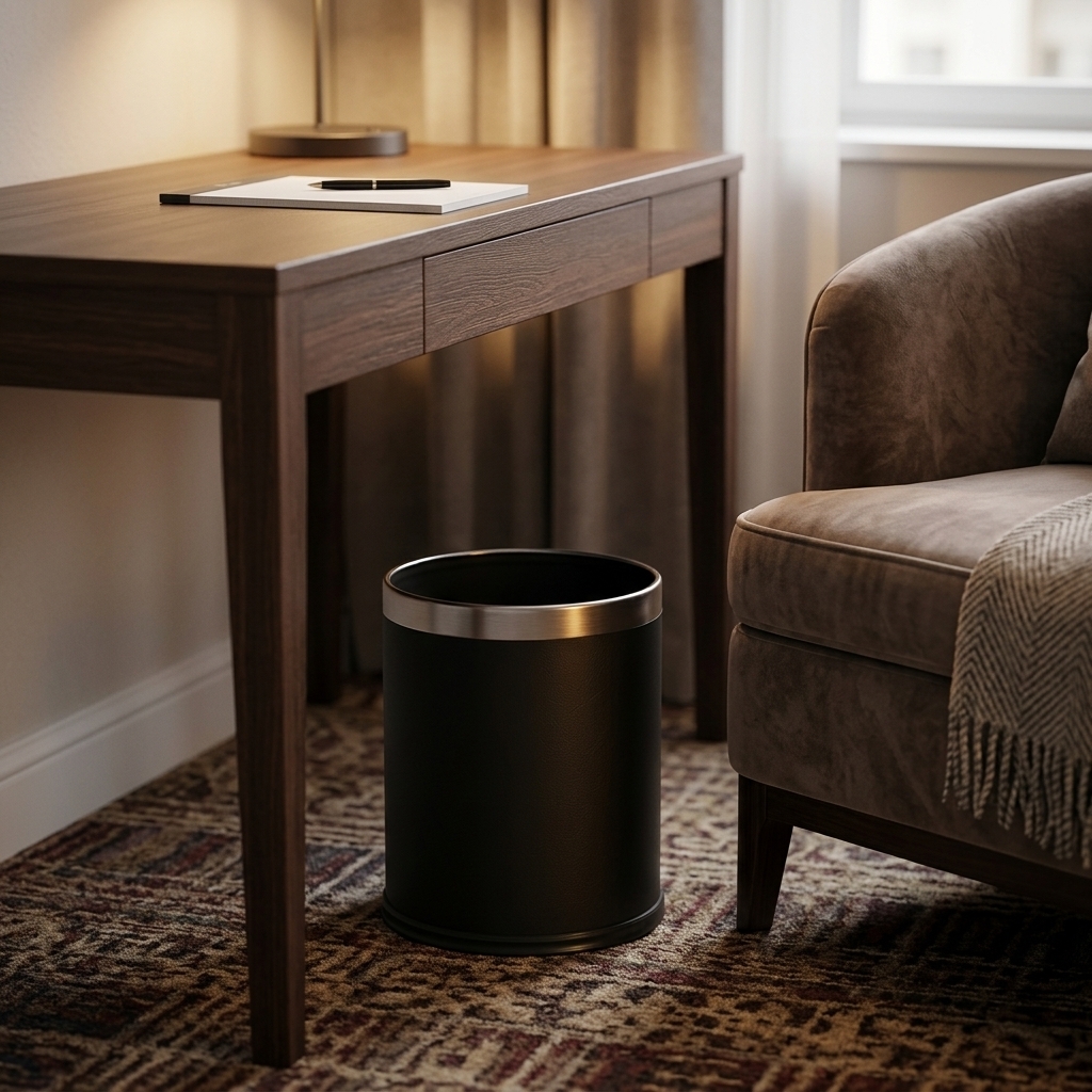 Round bin 10L black leatherette
