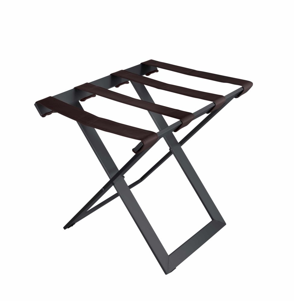 Compact black Luggage rack with brown straps