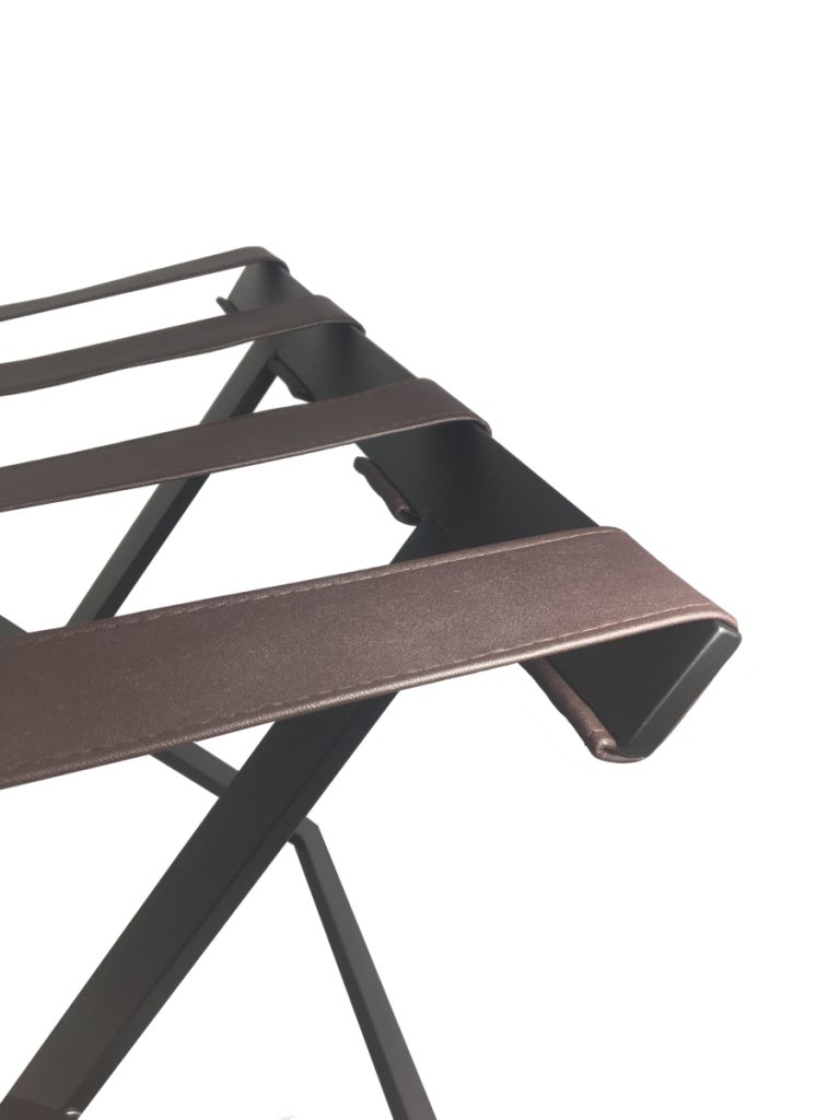 Compact black Luggage rack with brown straps