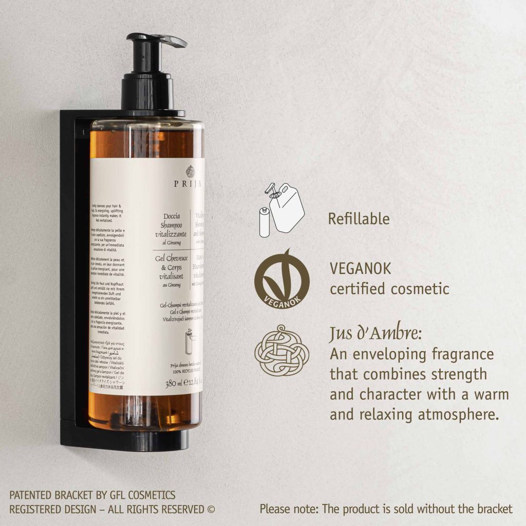 Prija Vitalising Shower Gel And Shampoo Refillable Bottle VEGANOK Certified (380 ml) - 18Pack
