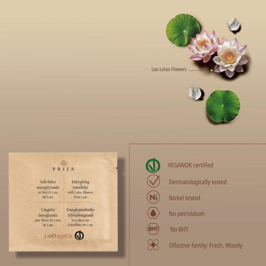 Prija Energising Wipe With Lao Lotus Flowers VEGANOK Certified - 500Pack
