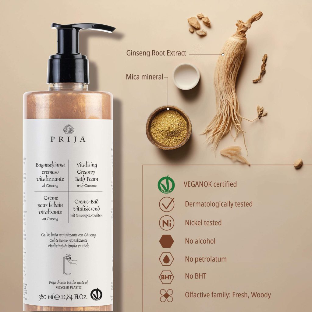 Prija Vitalising Creamy Bath Foam With Locked Pump VEGANOK Certified (380 ml) - 18Pack
