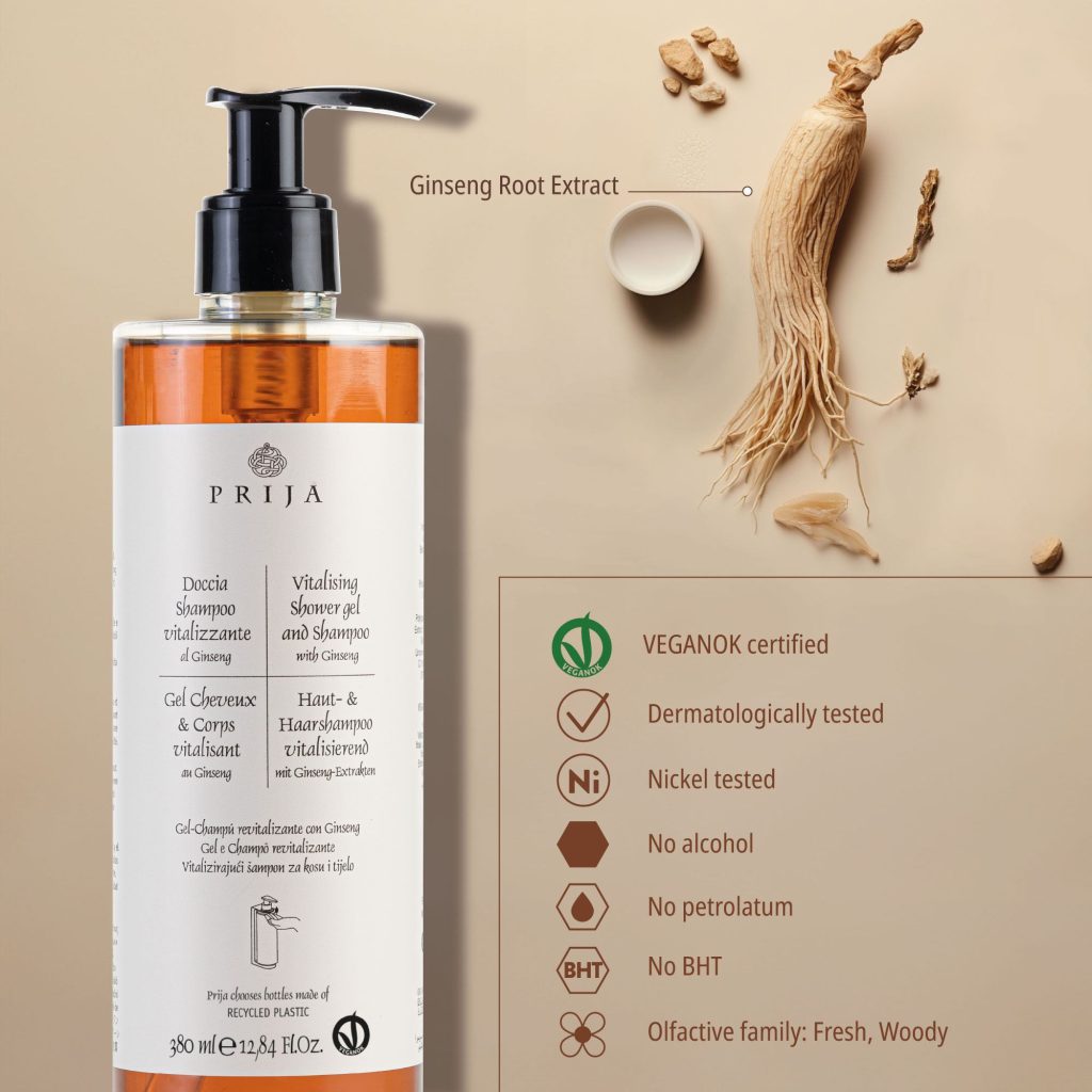 Prija Vitalising Shower Gel And Shampoo With Locked Pump VEGANOK Certified (380 ml) - 18Pack