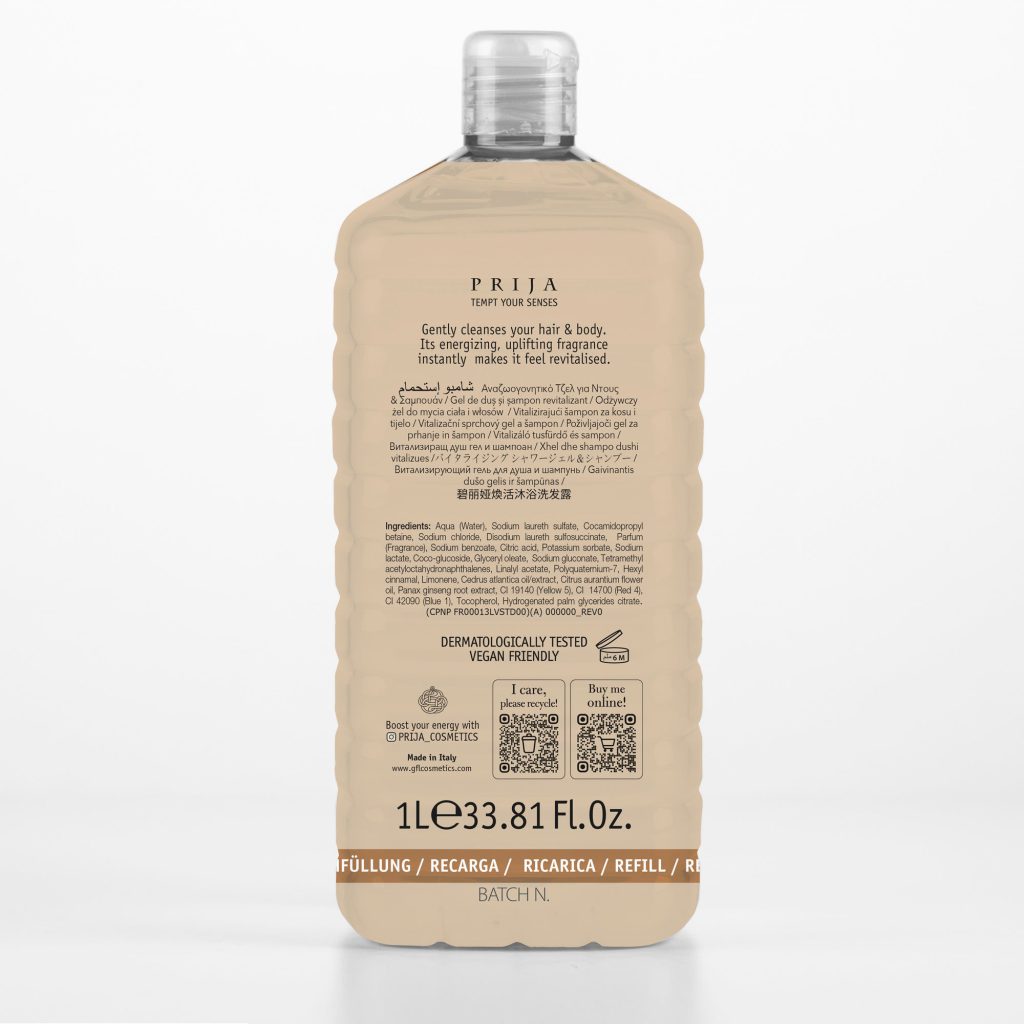Prija Vitalising Shower Gel And Shampoo 1L Refill Bottle - 8Pack